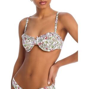 Aqua Womens Ruffled Underwire Swimsuit Bikini Top XL White Multi - NWT